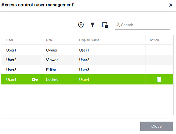 Side Menu > “Security” Menu Item > “Access Control” Dialog 