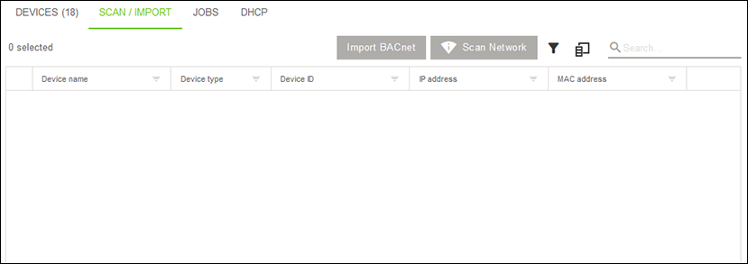 Side Menu > “Network” Menu Item > “SCAN / IMPORT” Tab