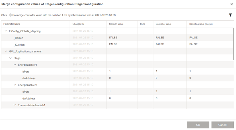 Side Menu > “Network“ Menu Item > “CONTROLLER“ Tab > Compile Manually > “Compile Configuration Values of Application Parameters“ Dialog