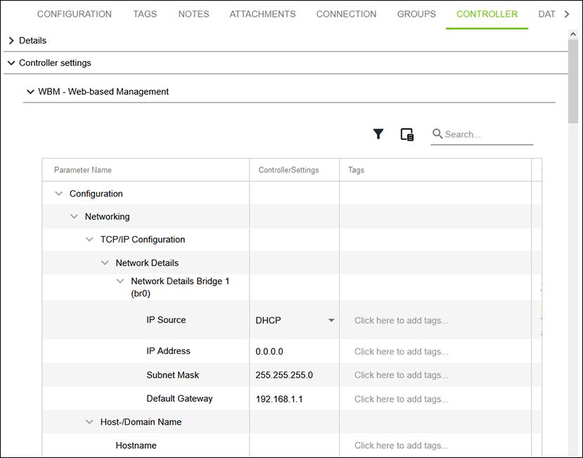 Side Menu > “Configuration“ Menu Item > “CONTROLLER“ Tab > Controller Settings