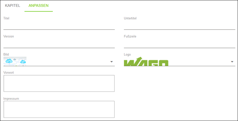 Seitenmenü > Menüpunkt „Dokumentation“ > Register „ANPASSEN“