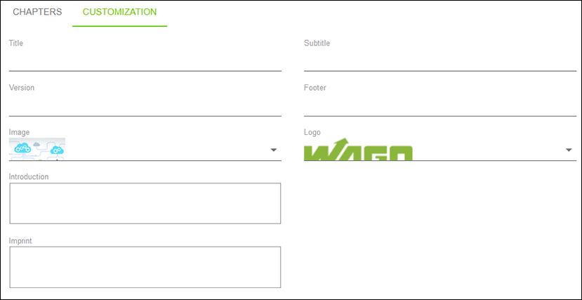 Side Menu > “Documentation“ Menu Item > “CUSTOMIZE” Tab