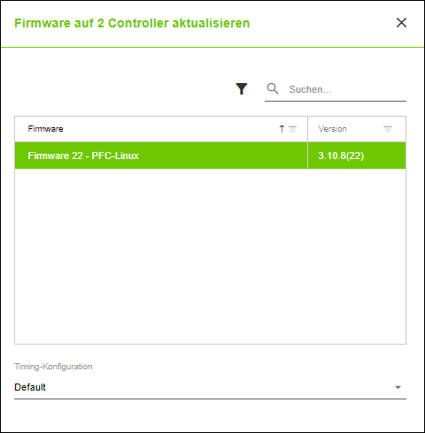 Seitenmenü > Menüpunkt „Netzwerk“ > Register „GERÄTE“ > Dialog „Firmware-Update“