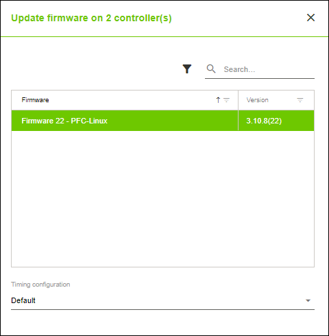 Side Menu > “Network” Menu Item > “DEVICES” Tab > “Firmware Update” Dialog