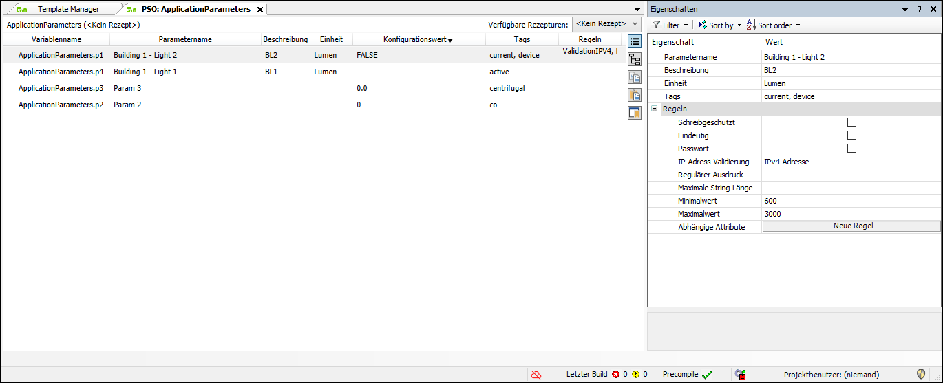 IEC-Entwicklungsumgebung: Arbeitsbereich des Application-Template-Managers > Applikationsparameter