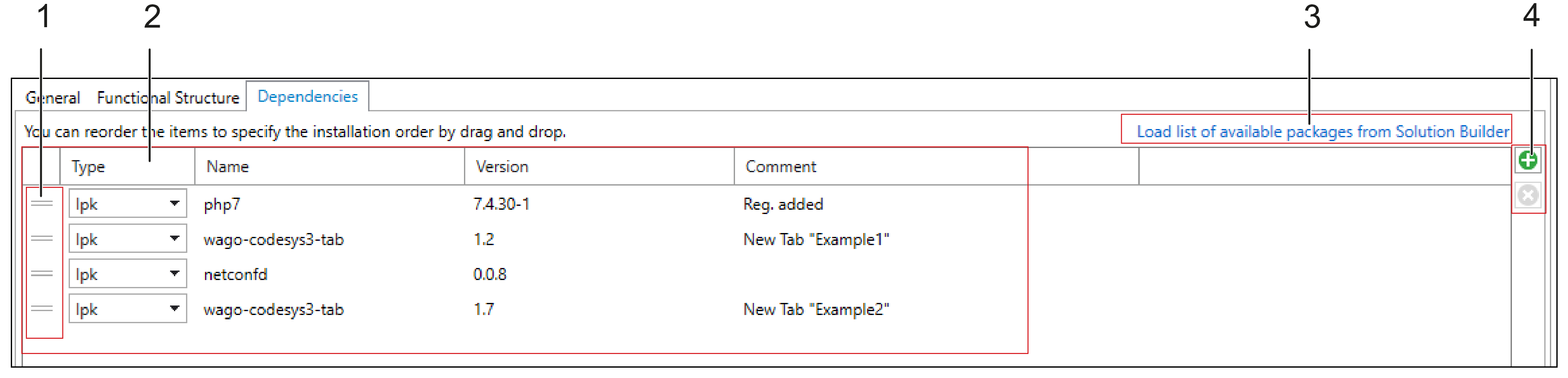 IEC Development Environment: Application Template Manager Workspace > “Dependencies” Tab