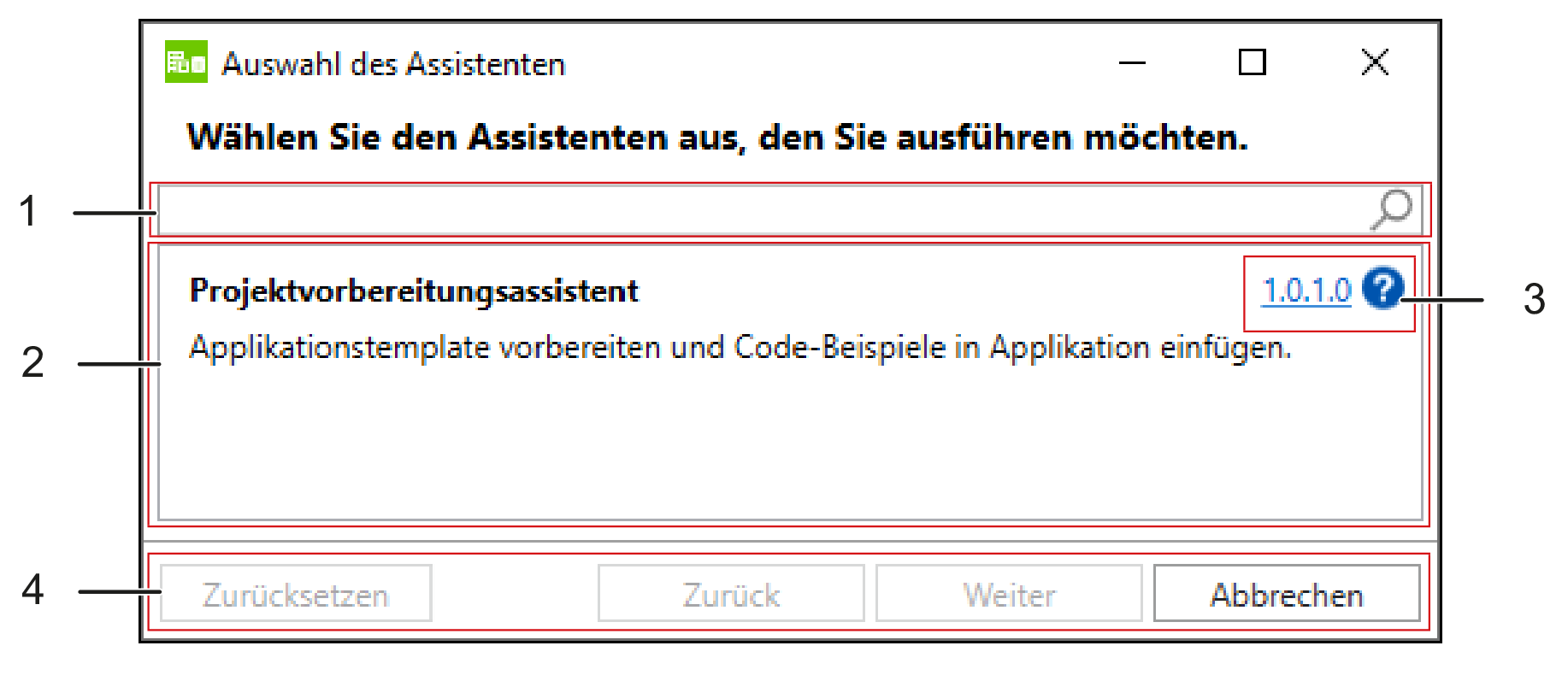 IEC-Entwicklungsumgebung: Startansicht des Anwendungsassistenten – „Auswahl des Assistenten“
