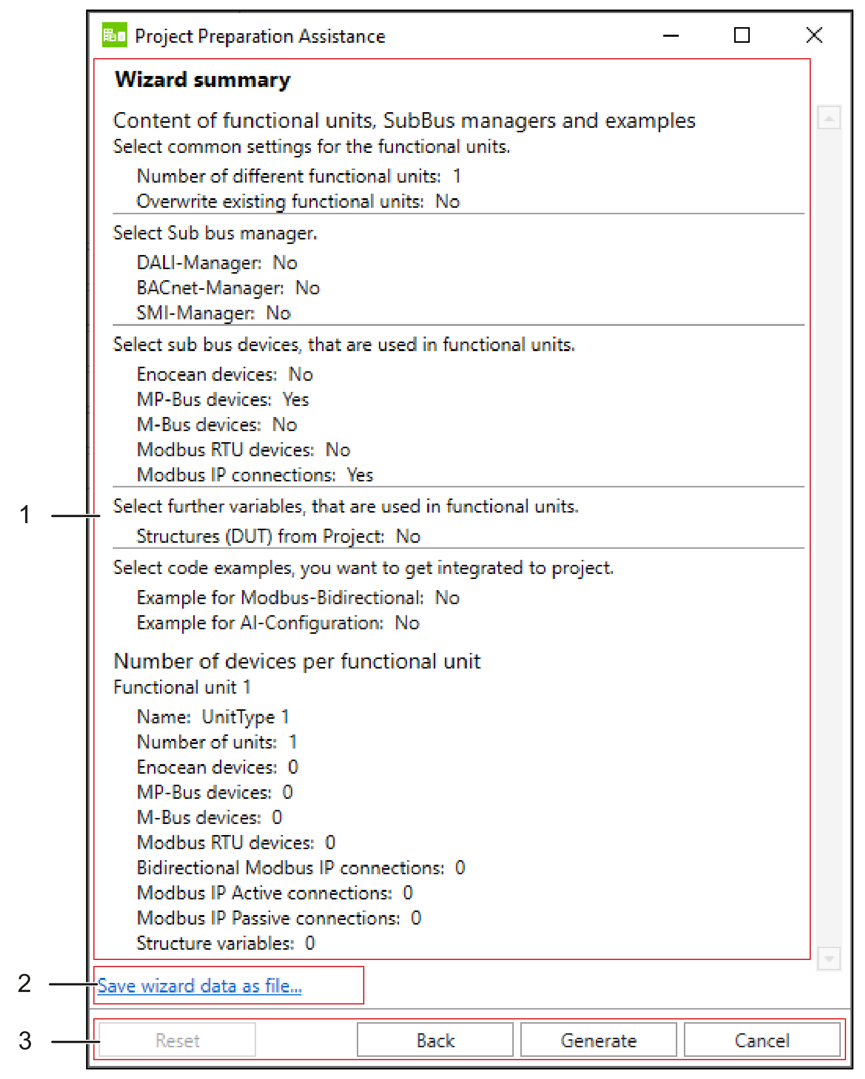 IEC Development Environment: “Wizard Summary” Application Wizard Dialog