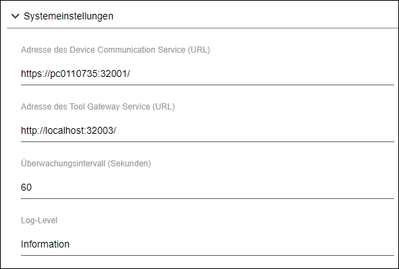 Seitenmenü > Einstellungen > Bereich „Systemeinstellungen“