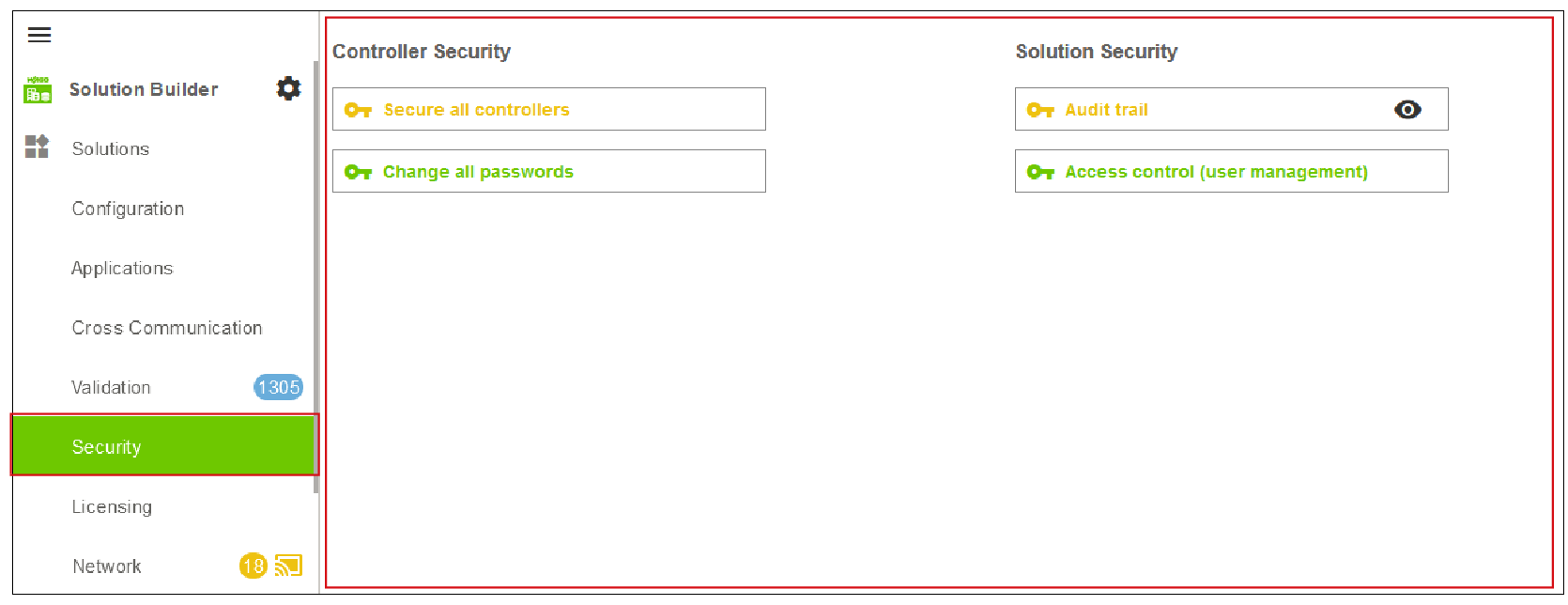 Side Menu > “Security” Menu Item