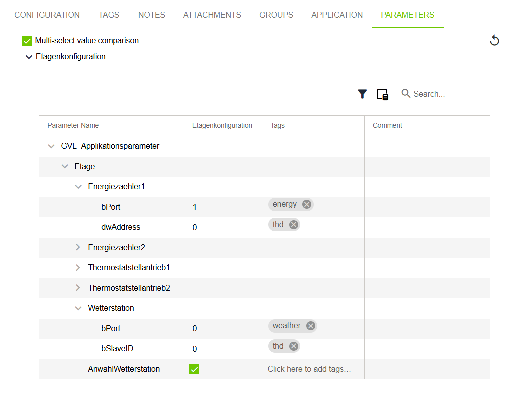 Side Menu > “Configuration” Menu Item > “PARAMETERS“ Tab