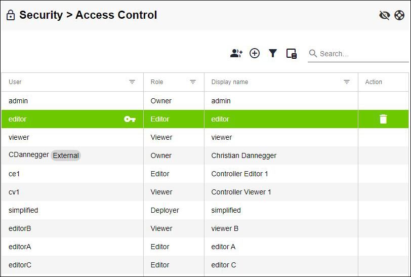 Side Menu > “Security” Menu Item > “Access Control” Dialog 