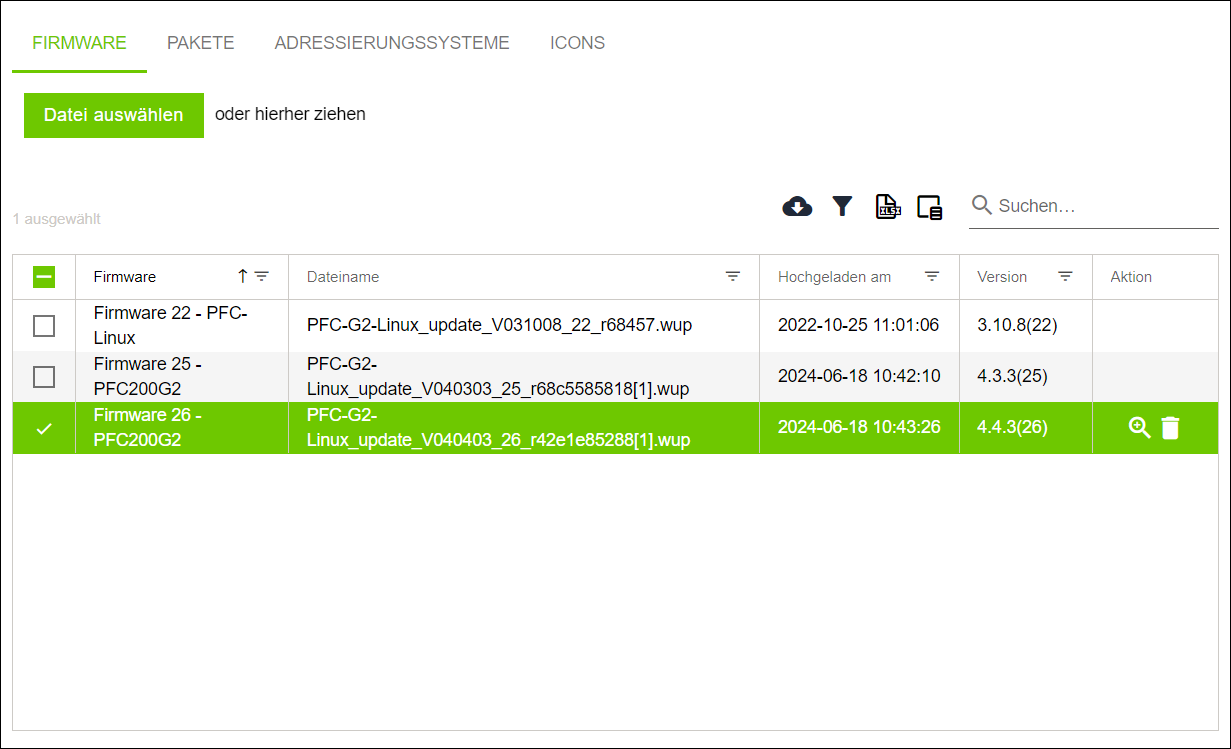 Seitenmenü > Repository > Register „FIRMWARE“