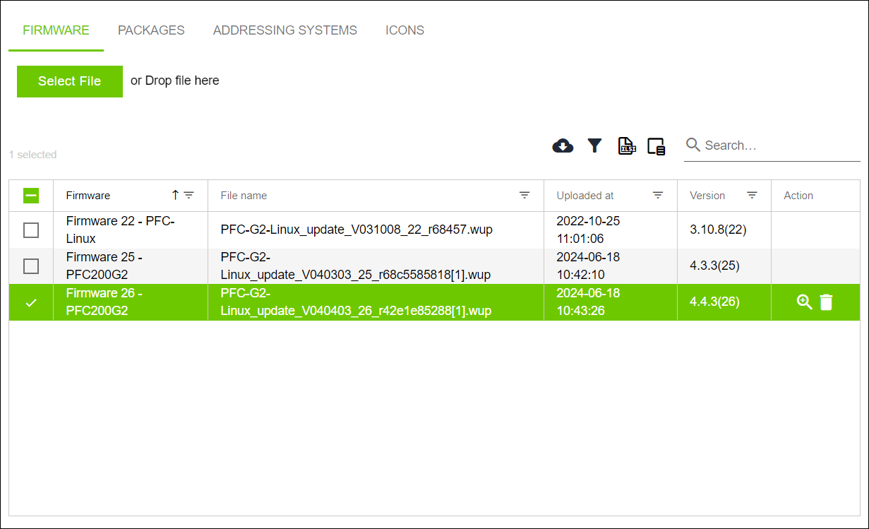 Side Menu > Repository > “FIRMWARE“ Tab