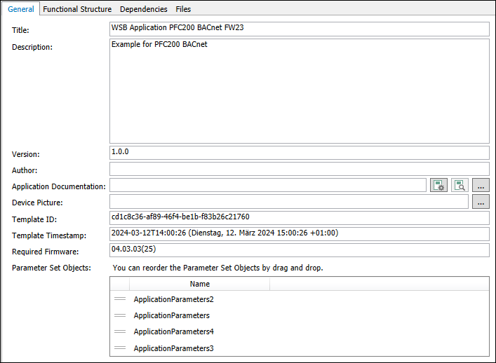 IEC Development Environment: Application Template Manager Workspace > “General” Tab