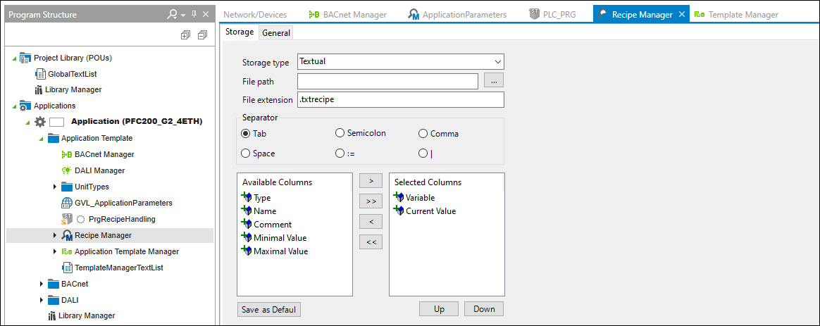 IEC Development Environment: Program structure and workspace of the formula manager