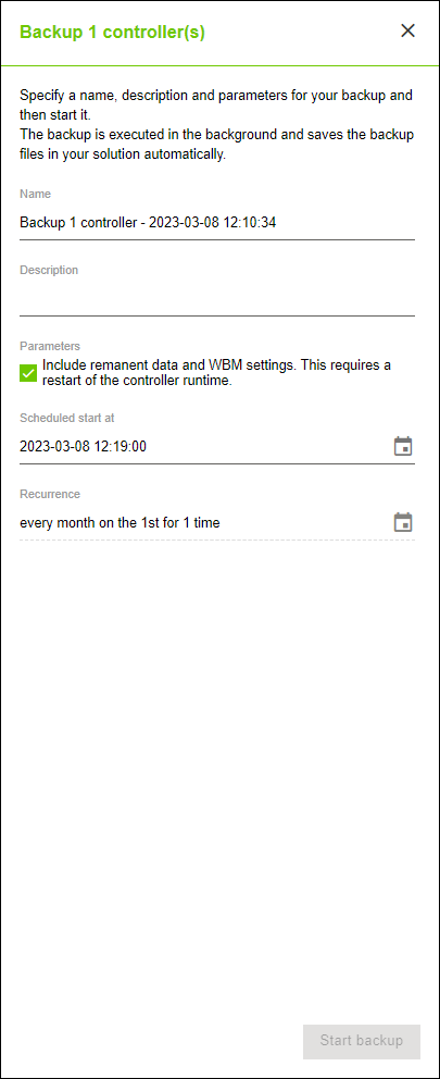 Side Menu > “Network” Menu Item > “DEVICES” Tab > “Backup” Dialog