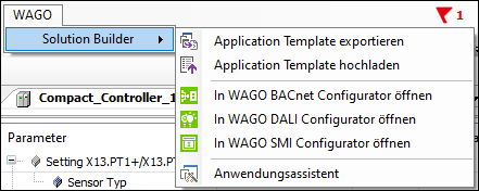 CODESYS-Menü der Software WAGO Solution Builder Plug-in