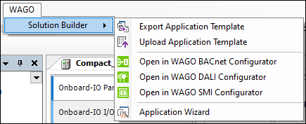 WAGO Solution Builder Plug-in Software CODESYS Menu