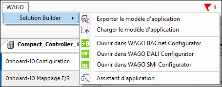 Menu CODESYS du logiciel WAGO Solution Builder Plug-in