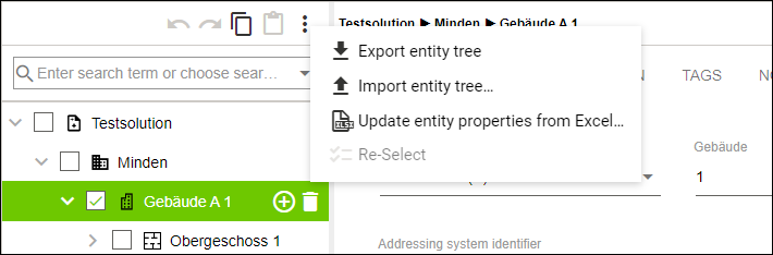 Side Menu > “Configuration” Menu Item > Export/Import Entity Tree