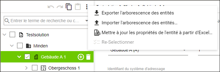 Menu latéral > Point de menu "Configuration" > Exporter/importer l'arborescence des entités