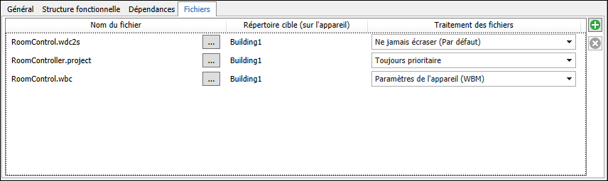 Environnement de programmation CEI : Zone de travail Application Template Manager > Onglet "Fichiers"