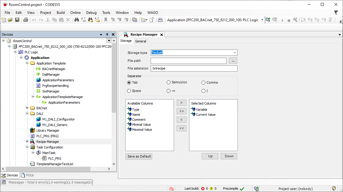 IEC Development Environment: Program structure and workspace of the formula manager