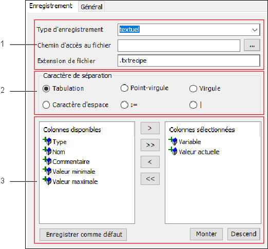 Environnement de programmation CEI : zone de travail du gestionnaire de formules > Onglet "Stockage"