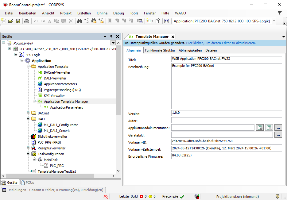 IEC-Entwicklungsumgebung: Programmstruktur und Arbeitsbereich des Application-Template-Managers.