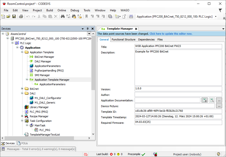 IEC Development Environment: Program Structure and Workspace of the Application Template Manager