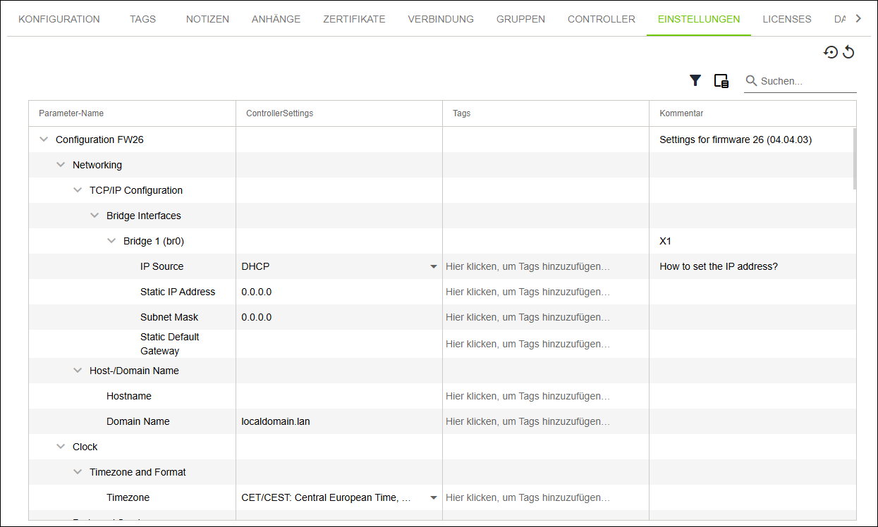 Seitenmenü > Menüpunkt „Konfiguration“ > Register „EINSTELLUNGEN“