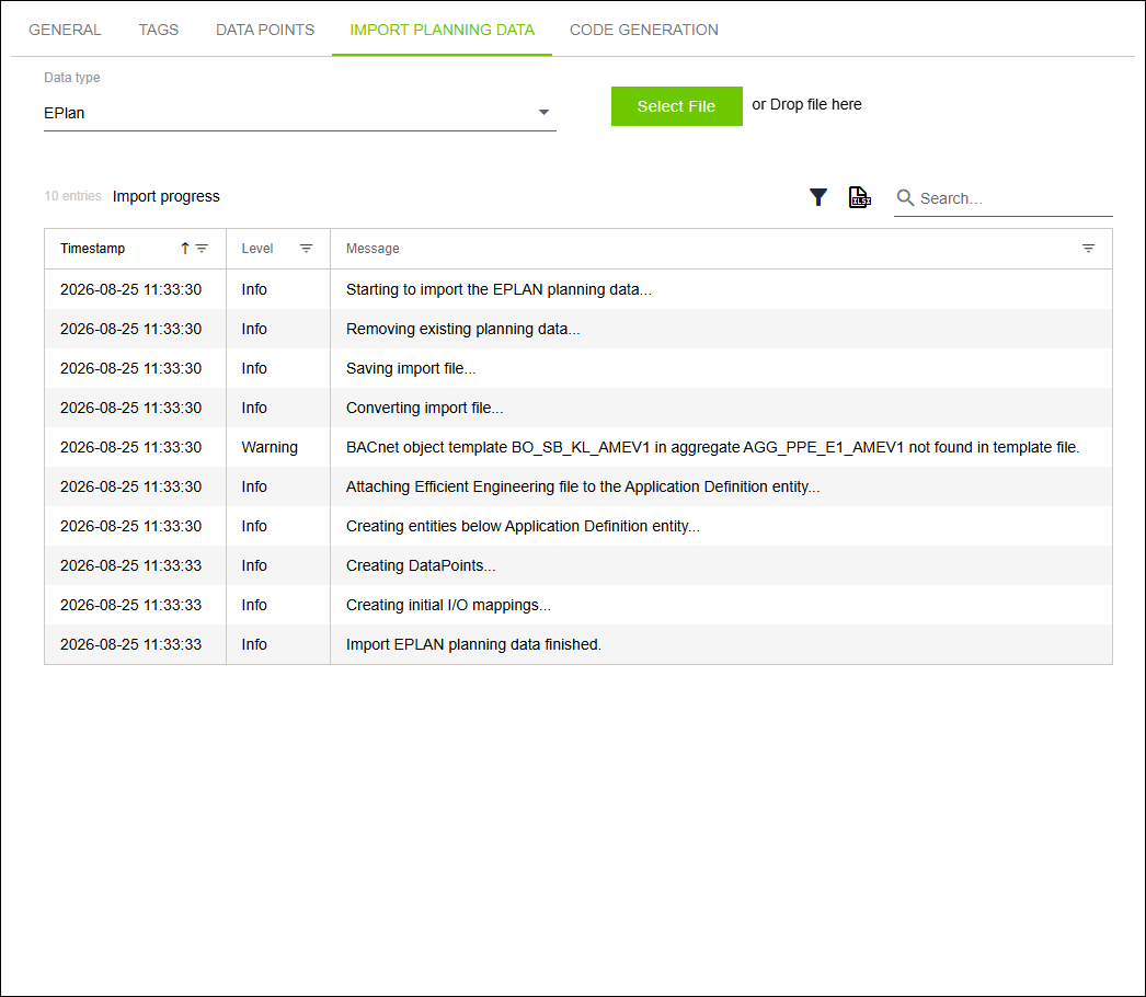 Side Menu > “Configuration” Menu Item > “IMPORT PLANNING DATA” Tab