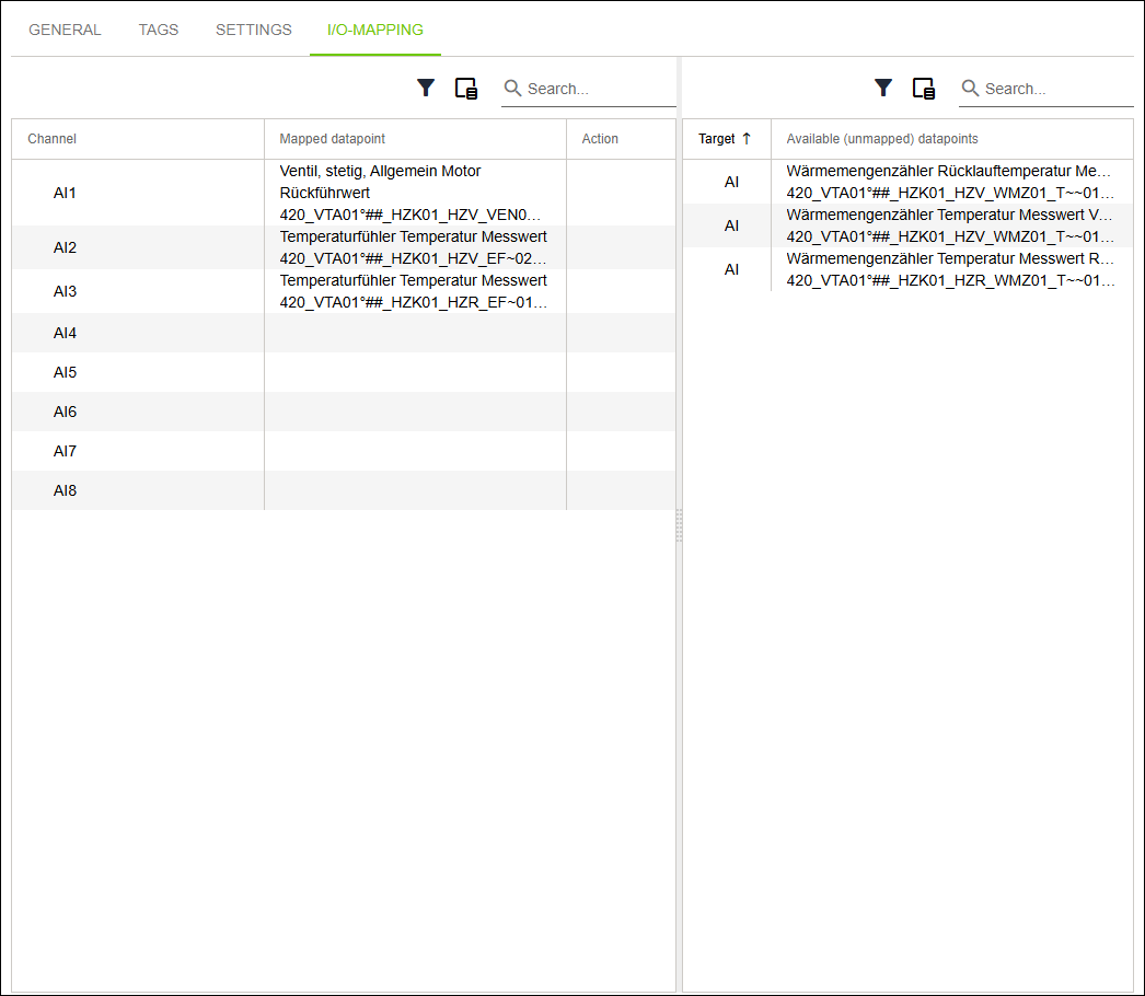 Side Menu > “Configuration” Menu Item > “I/O-MAPPING” Tab