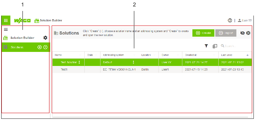 Structure of the User Interface in the “Start Screen” Area