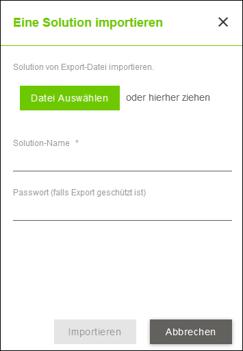 Seitenmenü > Dialog „Solution importieren“