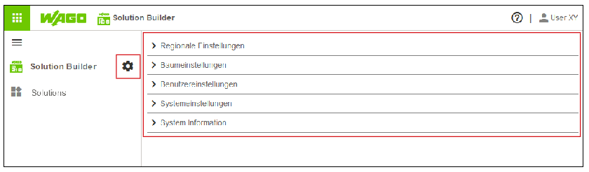 Seitenmenü > Einstellungen > Übersicht Bereiche (eingeklappt)