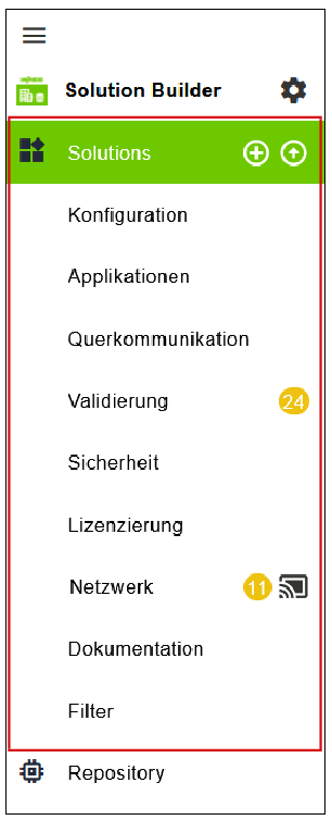 Seitenmenü > Menü Solutions