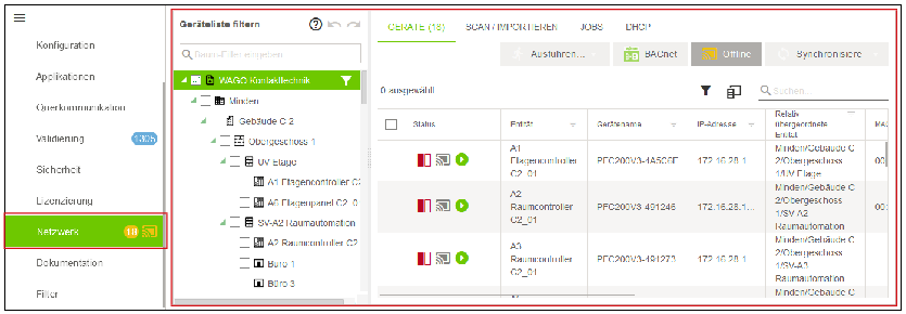 Seitenmenü > Menüpunkt „Netzwerk“