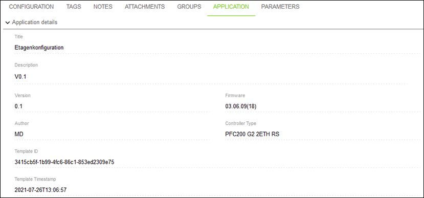 Side Menu > “Configuration” Menu Item > “APPLICATION“ Tab
