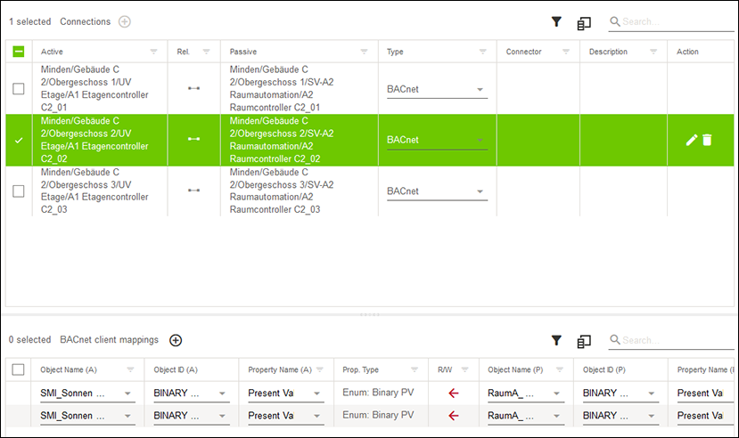 Side Menu > “Cross-communication” Menu Item > Workspace for “BACnet” option