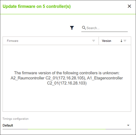 Side Menu > “Network” Menu Item > “DEVICES” Tab > “Firmware Update” Dialog
