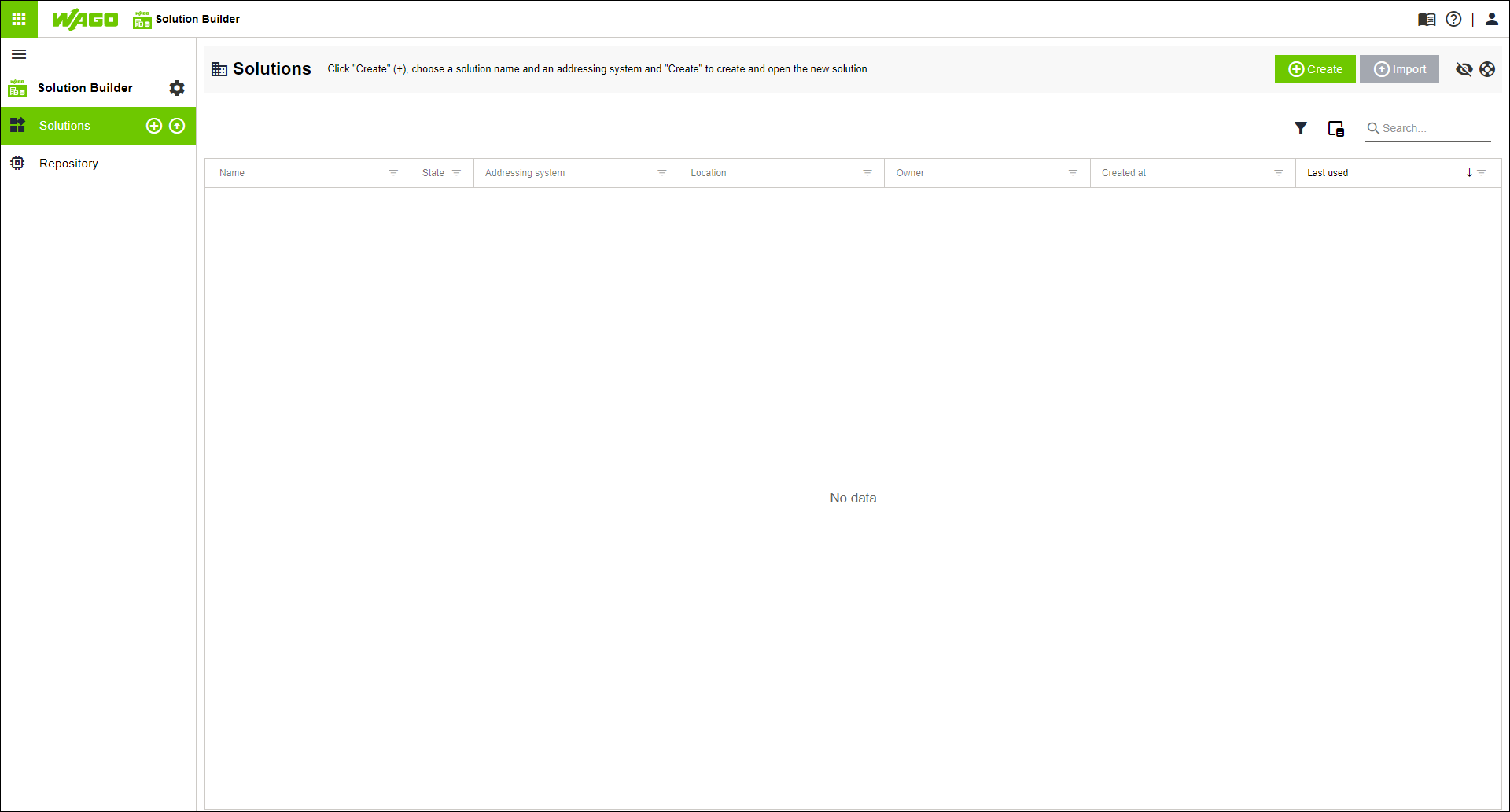 WAGO Solution Builder: Start screen