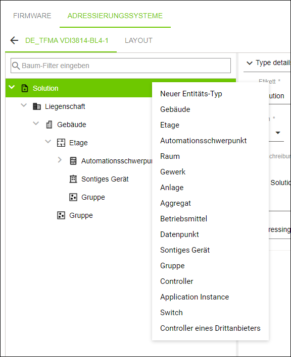 Untergeordneten Entitätstypen auswählen