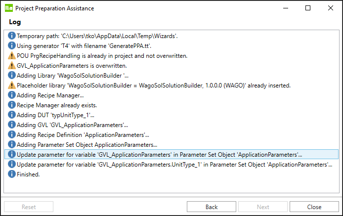 IEC Development Environment: “Log” Application Wizard Dialog