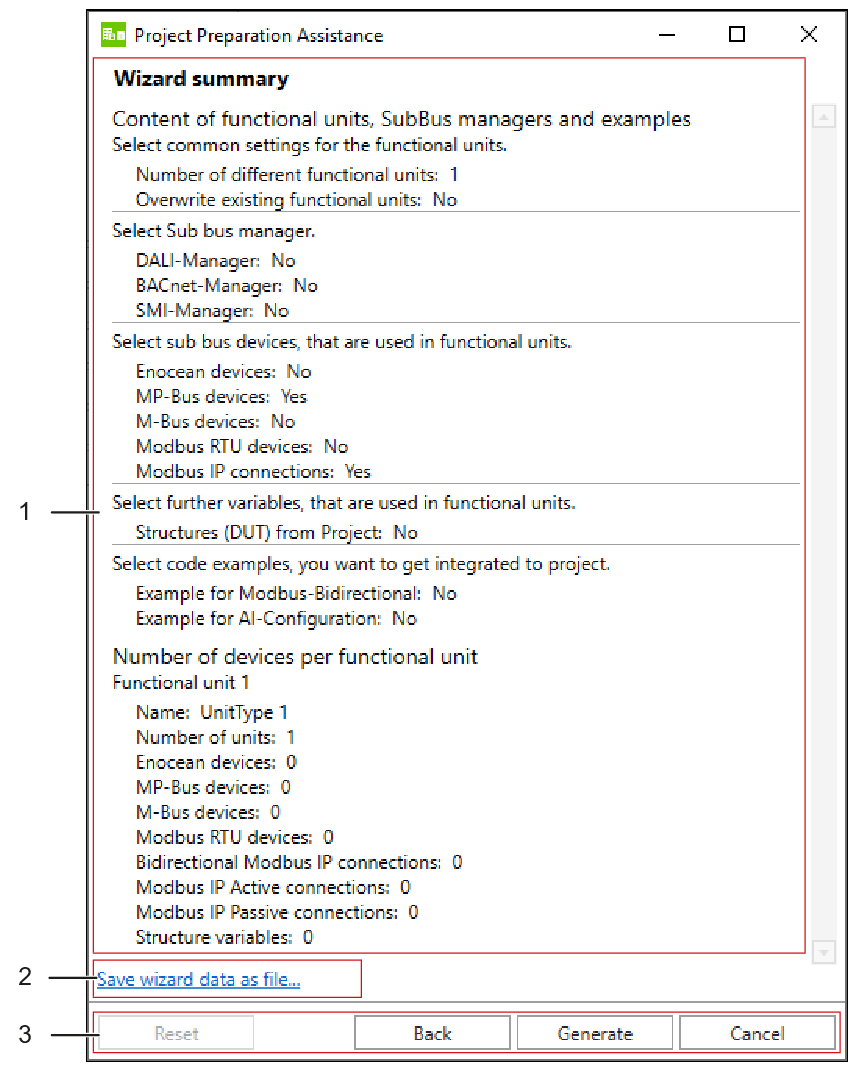 IEC Development Environment: “Wizard Summary” Application Wizard Dialog