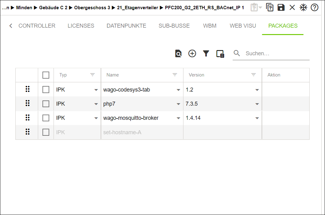 Seitenmenü > Menüpunkt „Konfiguration“ > Register „PAKETE“