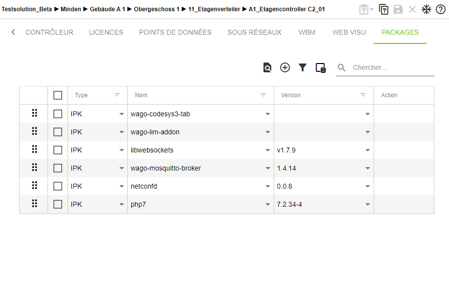 Menu latéral > Point de menu "Configuration" > Onglet "PACKAGES"