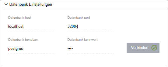 Seitenmenü > Einstellungen > Bereich „Datenbankeinstellungen“