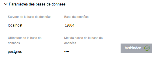 Menu latéral > Paramètres > Zone "Paramètres de base de données"